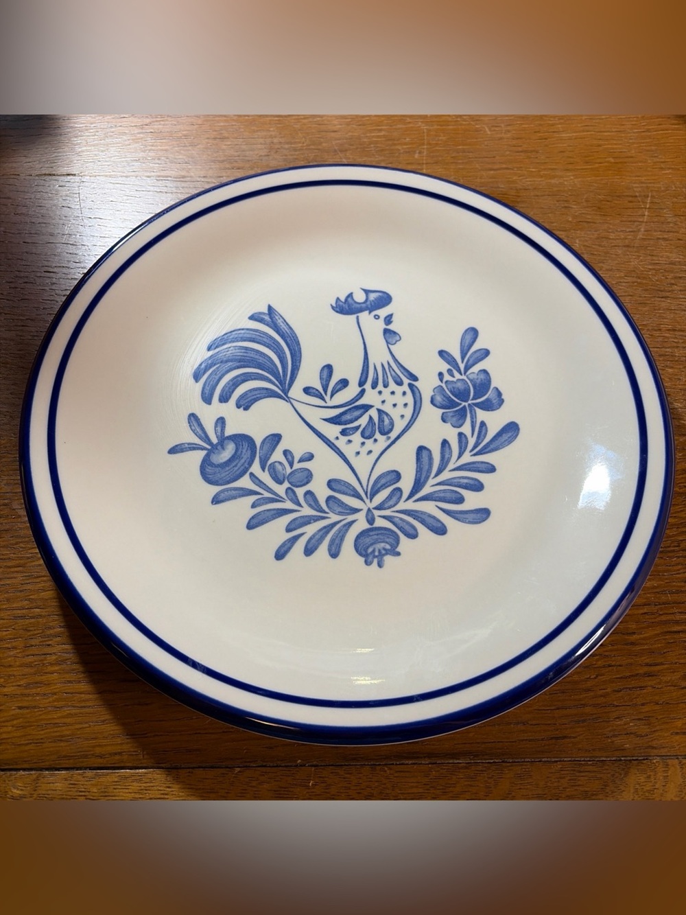 Regency Vintage Blue Folk Art Rooster 10.5" Dinner Plate Farmhouse Cottagecore